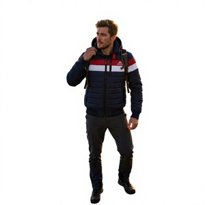 Veste matelassée à capuche pour homme, bleu marine, rouge et blanc, chaude, matelassée, pour l'hiver, veste d'extérieur légère, imperméable, One Apex - Product Image 2