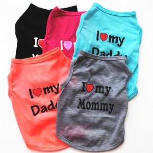 I Love Mommy & Daddy Chaleco de verano para mascotas para perros pequeños Camiseta transpirable de algodón <span class=keywords><strong>y</strong></span> poliéster para perros con patrón impreso <span class=keywords><strong>y</strong></span> elegante - Product Image 1