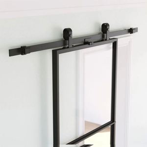 ประตูบานเลื่อนสไตล์ฝรั่งเศส กรอบสีดำ ทำจากเหล็กและกระจก พร้อมมุ้งไฟเบอร์กลาส และชุดอุปกรณ์สำหรับใช้ในห้องนอน - Product Image 3