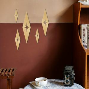5 pièces de décorations murales en métal doré, style rétro moderne, en forme de losange, motif étoile, décorations murales élégantes médiéval-modernes - Product Image 4