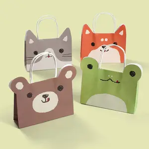 Piccolo sacchetto di carta animale Kraft bianco Candy Treat Packaging Cartoon Animal Gift Bags For Kids