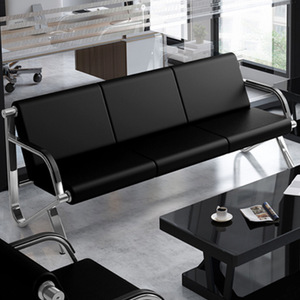 Sofá de Oficina Euro Furniture, Silla de Tres Plazas, Cuero Negro, Estructura de Acero, Muebles para Sala de Espera - Product Image 3