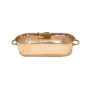 Oval Shape Handmade Polished <b>Copper</b> and Brass Serving Bowl with Fish <b>Knob</b> on Lid for Home Hotel Restaurant Party Use - Product Image 1
