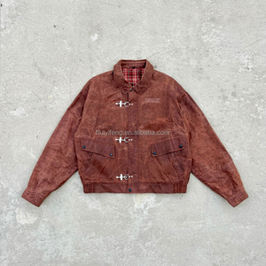 Veste réversible en flanelle et daim vestes vintage à double couche avec boucle pour pompier et fermoir mousqueton pour hommes - Product Image 2