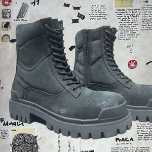 Bottes de travail respirantes à lacets effet vieilli de haute qualité avec semelle extérieure en caoutchouc, chaussures décontractées en toile pour hommes printemps/automne/hiver - Product Image 2