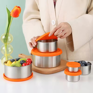 Rò Rỉ Bằng Chứng Silicone Có Nắp Đậy 304 Thép Không Gỉ Bát Tròn Nhà Bếp Bao Bì Thực Phẩm <span class=keywords><strong>Container</strong></span> Lưu Trữ Trẻ Em Bento Hộp Ăn Trưa - Product Image 3