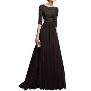 <strong>Women's</strong> Chiffon Evening Gown Long Dress O-Neck Three Quarter Sleeve For <strong>Wedding</strong> Banquet <strong>Attire</strong> Pink Color - Product Image 4