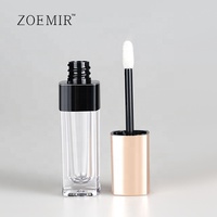 Tube de brillant à lèvres transparent de 7 ml avec applicateur noir à grande brosse, tube de rouge à lèvres liquide, conteneur et emballage de baume à lèvres avec étiquette personnalisée