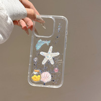 Coque de téléphone de luxe en résine cristalline TPU Seastar pour iPhone 17 18 Pro Max 16 /15/14 Plus - Design Coquille de Bouteille Océanique Livraison Gratuite