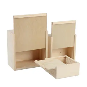 صندوق خشبي من خشب الصنوبر غير مكتمل مخصص مع غطاء خشبي منزلق