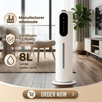Humidificateur à ultrasons commercial 8L sur pied, brume froide, diffuseur d'arômes, débit de 500 ml/h pour serre, bureau, hôtel