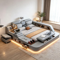 Lit multifonctionnel en cuir Tatami avec tiroirs de rangement, support de massage, support de projecteur, table pour ordinateur portable, lit de chambre à coucher, vente en gros