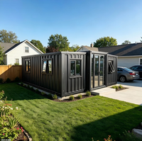 Maison préfabriquée moderne en conteneur de 20 pieds, extensible, modulaire, avec porte et fenêtres en verre gris foncé