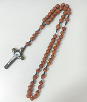 Collier long avec pendentif croix en perles de chapelet en plastique Komi, bijoux religieux catholiques pour femmes et hommes, cadeau