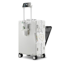Ensemble de Valises Bagages Pièces Bagage à Main Rigide Spinner Trolley avec Compartiment de Poche Sac de Voyage Week-end (Blanc, 20 Pouces (Bagage à Main))