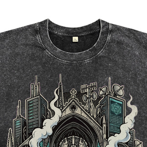 T-shirts pour hommes, style simple, col rond, manches courtes, respirants, 100% coton, tissu noir délavé, impression punk personnalisée, style streetwear - Product Image 3