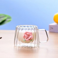 Taza de Café de Vidrio de Borosilicato de 200 ml con Decoración 3D de Rosa o Lazo para Té, Leche o Regalos