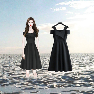 ชุดเดรสทรงเอ คอวี ผ้าธรรมชาติ ระบายอากาศได้ดี ความยาวคลุมเข่า สไตล์ลำลองสำหรับผู้หญิง ฤดูร้อน ดีไซน์เก๋ไก๋ ปรับแต่งได้ตามต้องการ - Product Image 3