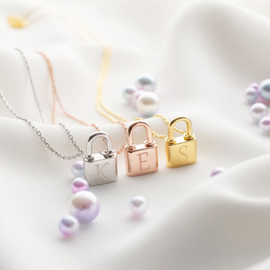 Collar con colgante de candado Cadenas De <span class=keywords><strong>Oro</strong></span> 18 <span class=keywords><strong>Kilates</strong></span> Collar con candado Charm Letter Lock Collar inicial - Product Image 4