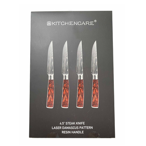 KITCHENCARE, venta al por mayor, patrón de Damasco, cuchillo de cocina Beaf, <span class=keywords><strong>4</strong></span> Uds., juego de cuchillos para carne con mango de resina roja - Product Image 6