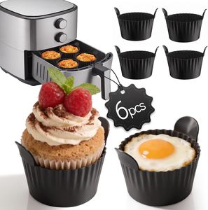 Moules à œufs réutilisables en silicone pour friteuse à air, avec poignées, antiadhésifs, pour œufs, muffins, desserts - Product Image 1