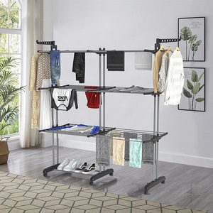 Tendedero de ropa de <span class=keywords><strong>Metal</strong></span> plegable para interiores portátil retráctil extensible móvil con ruedas para secado de ropa y ropa - Product Image 5