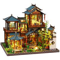 Kit de maison miniature en bois à construire soi-même, style cour chinoise ancienne, avec éclairage LED, pour adultes, décoration artisanale, puzzle 3D DIY, coin lecture