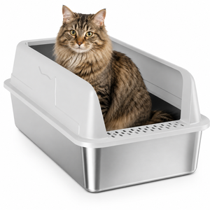 Lettiera per Gatti in Acciaio Inossidabile di Alta Qualità, Design Aperto con Facile Pulizia, Grande Capacità e Bordi Alti per Gatti di Taglia Grande - Product Image 1