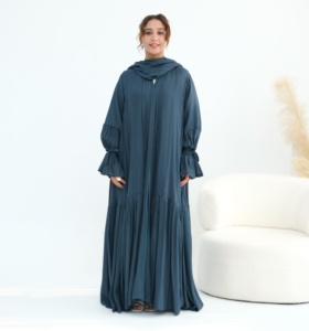 Nueva Abaya <span class=keywords><strong>2026</strong></span> EID para Mujer, Abaya de Lino Viscosa Plisada, Abaya Abierta, Vestido Musulmán, Ropa Islámica, Cárdigan para Mujer, Hiyab, Conjunto de 2 Piezas - Product Image 5