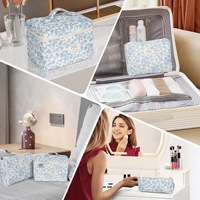 Ensemble de trousses de toilette en coton matelassé de grande taille pour femmes avec motif floral pour le rangement des articles de toilette de voyage