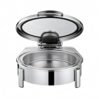 304 Edelstahl Runder Buffet-Speisenwärmer, Kommerzieller Buffet-Ofen mit Glasabdeckung, Restaurant-Hotel-Catering-Ausrüstung DDP