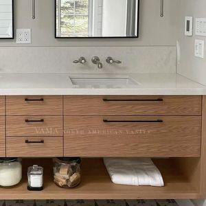 VAMA custom כפול כיור יהירות עם עץ פורניר מגירות לבן קוורץ השיש backsplash - Product Image 4