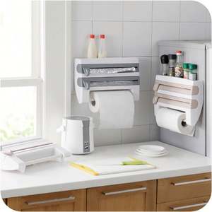 Multi-Functional Wall Mounted Foil and <b>Plastic</b> Wrap Dispenser with Paper Towel Holder and <b>Sliding</b> Cutter - Product Image 3