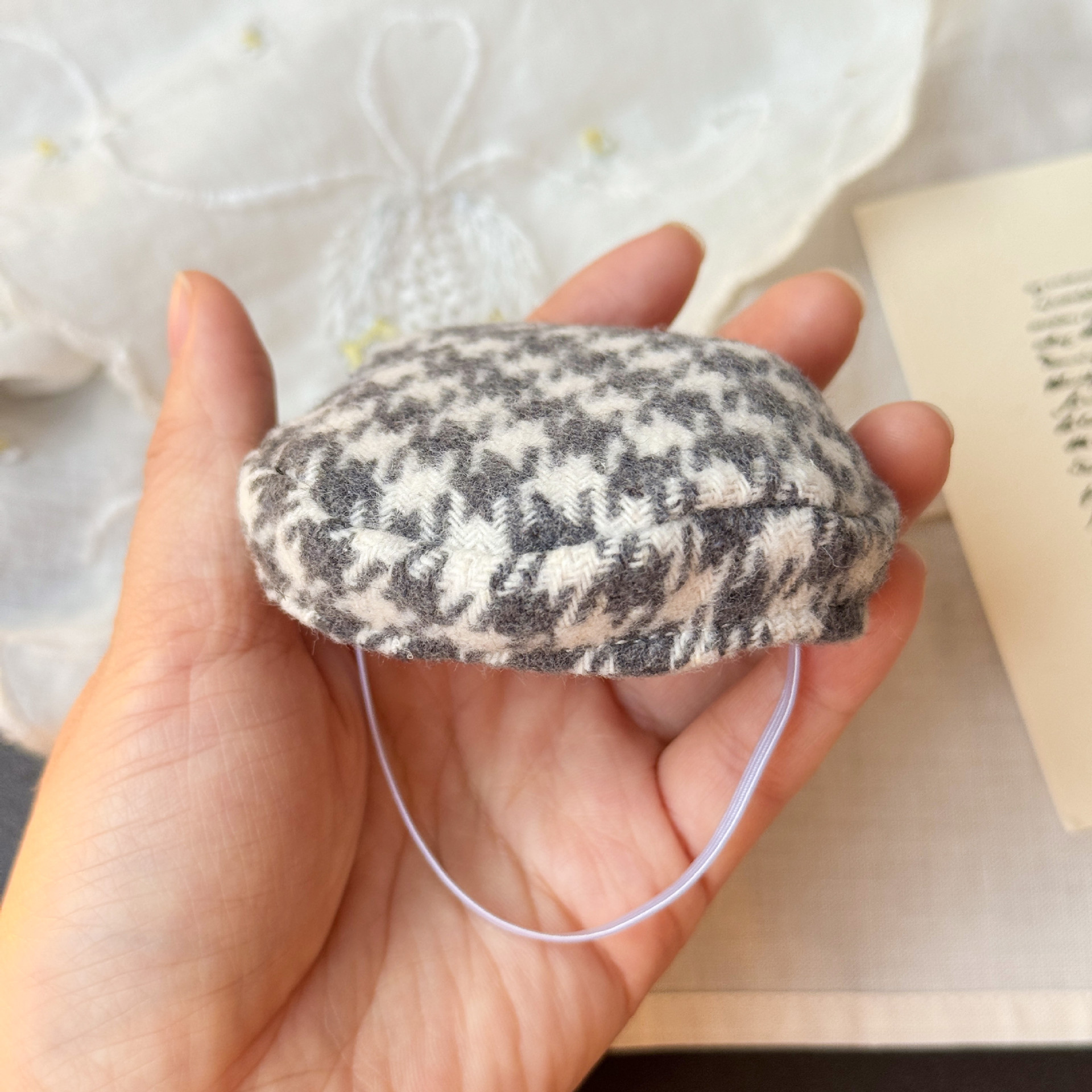 Houndstooth beret-gray-10-17cm universal