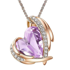 Collier en cristal plaqué or en forme de cœur, pendentif d'amour enveloppé d'ailes en CZ, 5 couleurs, bijoux romantiques pour femmes - Product Image 1