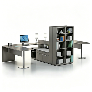 Bureau de direction en L avec étagère intégrée et meuble de rangement ouvert pour bureau de direction, <span class=keywords><strong>projet</strong></span> commercial, vente en gros - Product Image 1