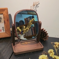 Miroir de courtoisie de table minimaliste en bois de noyer et cloisonné