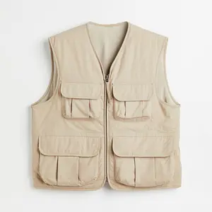 OEM Multi Pocket Men Cargo Vest Hip Hop Coats Padded Gilet Streetwear Man Casual Sleeveless Jacket