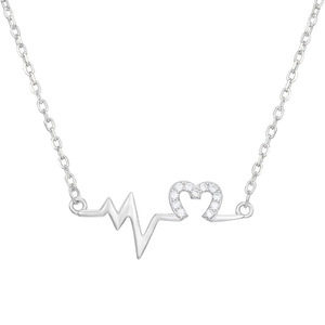 Collana con Ciondolo a Forma di Cuore Pulsante in Acciaio Inossidabile Placcato Rodio con Zirconia Cubica, Design Minimalista per Uso Quotidiano, Regalo Unisex - Product Image 1