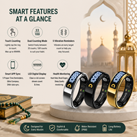 ITasbeeh Salam Anneau Intelligent en Acier Inoxydable Compteur de Zikr Rappel de Prière Moniteur de Fréquence Cardiaque SpO2 Suivi de Santé Contrôle par Application Musulmane IA