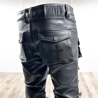 DiZNEW Pantalon en Cuir Streetwear Personnalisé Y2k Multi-Poches Noir pour Hommes