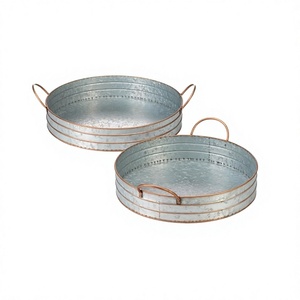 Bandeja de Servicio de Alimentos Galvanizada de Diseño Clásico con Asas, Bandeja Decorativa Redonda para Bodas, Eventos y Fiestas - Product Image 1