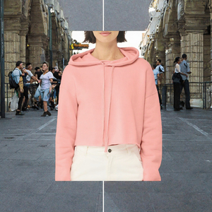 Sudadera Corta Rosa para Mujer, de Color Sólido, Manga Larga, Tejida en Algodón, para Otoño - Product Image 3