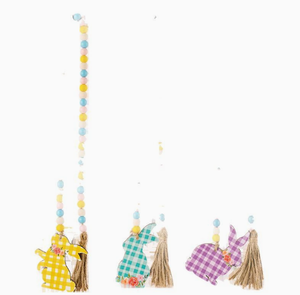 DAMAI Wholesale <b>Easter</b> Decor Wooden <b>Ornaments</b> Plaid Printed Rabbit Hanging With Colorful Beads for Home Party Mall Supplies - Product Image 5