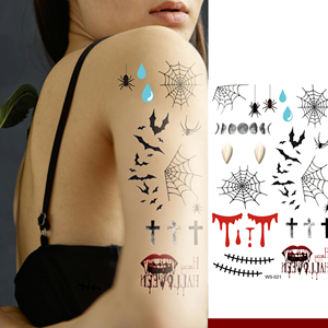 Ужасный большой рот на заказ, шрам на лицо, паук и тыква, макияж, жуткая вечеринка, татуировка, наклейка, Хэллоуин, временная татуировка - Product Image 1