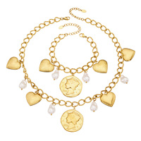 Collier en acier inoxydable plaqué or 18 carats avec pendentif cœur et fausse perle, disponible en boîte cadeau OEM pour la vente en gros