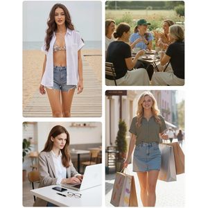 Womens Cotton Linen Button Down Shirt Short Sleeve Solid Summer <b>Blouse</b> With Pocket Casual Everyday Top - Product Image 5