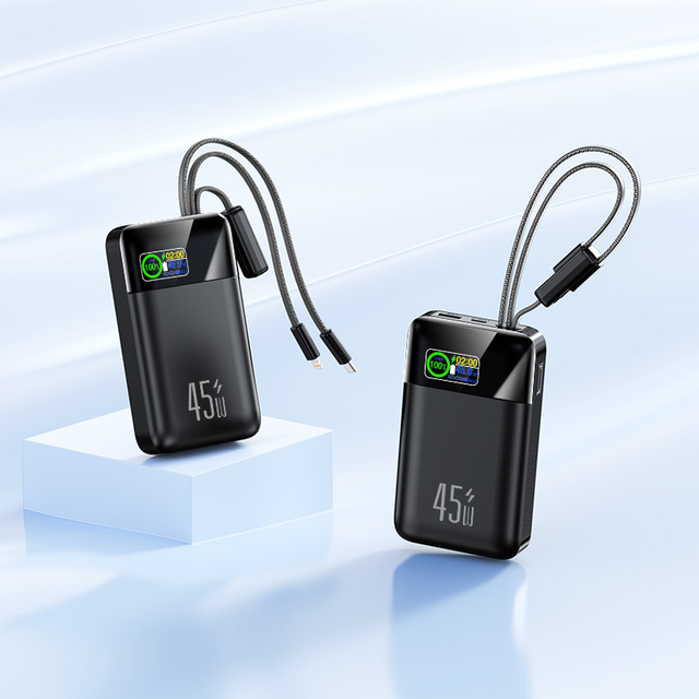 Wholesale Rechargeable Laptop Power Bank LED Smart Digital Display Built-in Cable High Power 45W Super Fast Charging