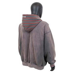 Sudadera con capucha y cremallera TOPSHOW personalizada, estilo vintage, de tela gruesa, con efecto desgastado, para hombre, talla grande, lavado ácido, estilo urbano, con gráficos. - Product Image 3