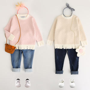 Cardigan en laine et cachemire à manches longues pour enfants, motif tricoté coréen, ourlet incurvé, fait main, mode hiver - Product Image 1